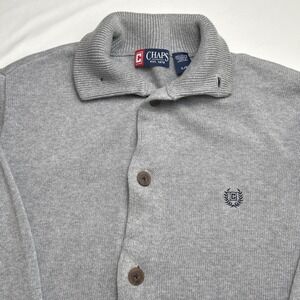 Chaps Mens Gray Button Up Cardigan Sweater Size L Cotton Preppy Academia Casual
